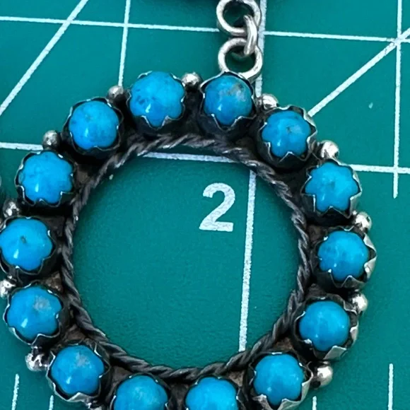 Sold 🦋 Turquoise Southwestern handmade 925 solid sterling, silver hoop earrings - Picture 3 of 11
